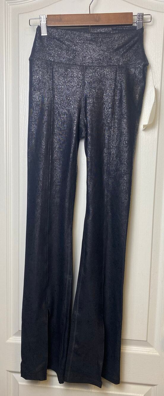 Mono b Black Shiny Faux Leather Flare Slit Hem Leggings Women's Size Small NWT